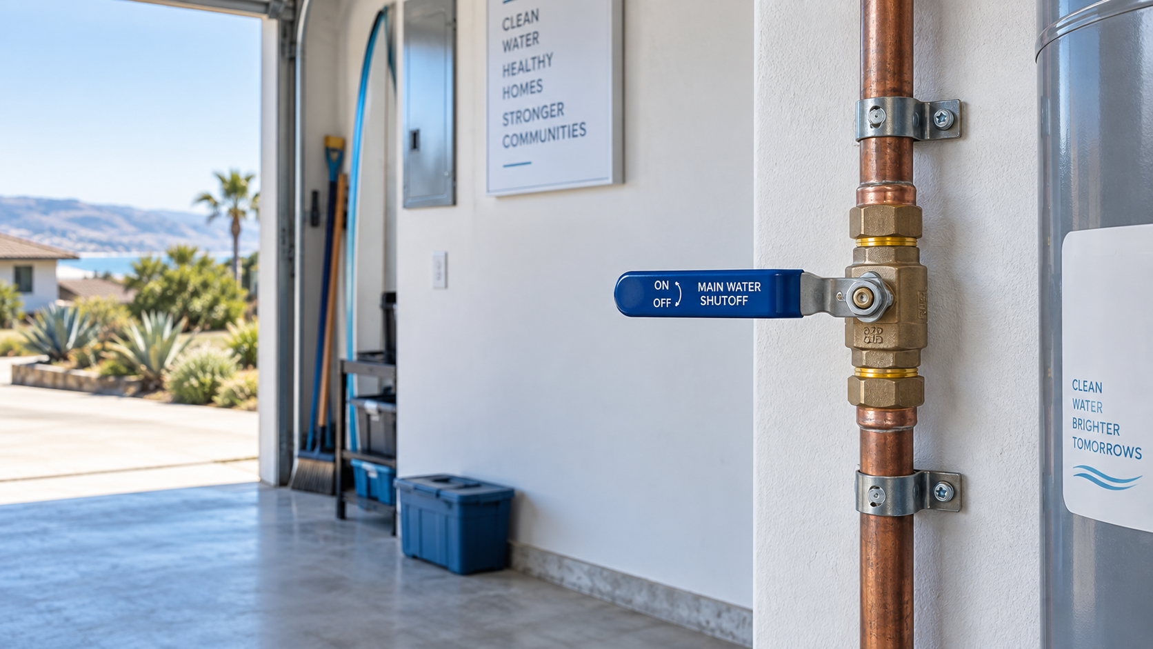 Residential main water shutoff valve at a Santa Maria-area home
