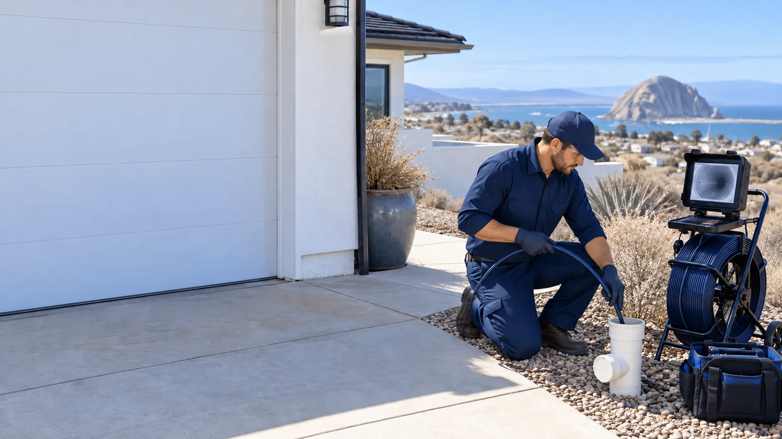 Water Fixers sewer and main drain service at a residential cleanout in Morro Bay