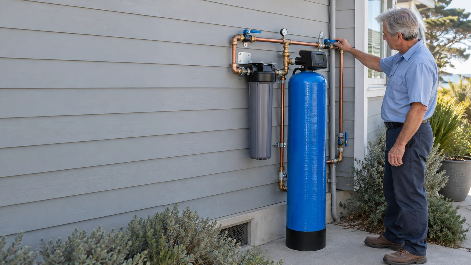 Whole house water filtration system installed at a Morro Bay, California home