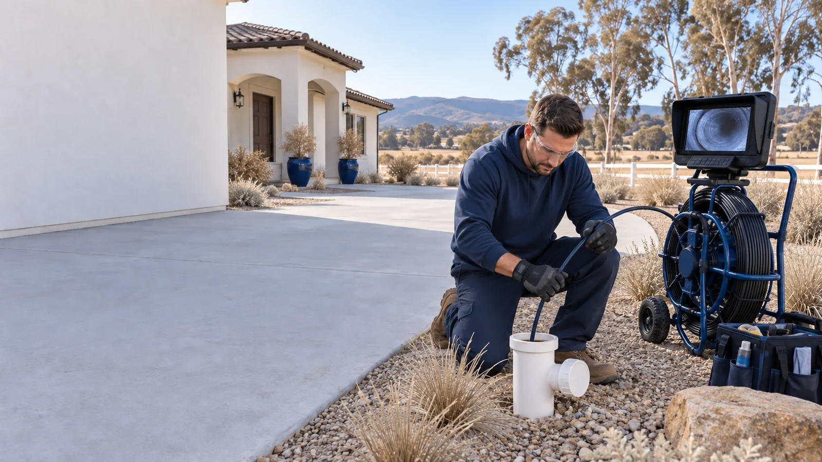 Water Fixers sewer and main drain service at a residential cleanout in Nipomo