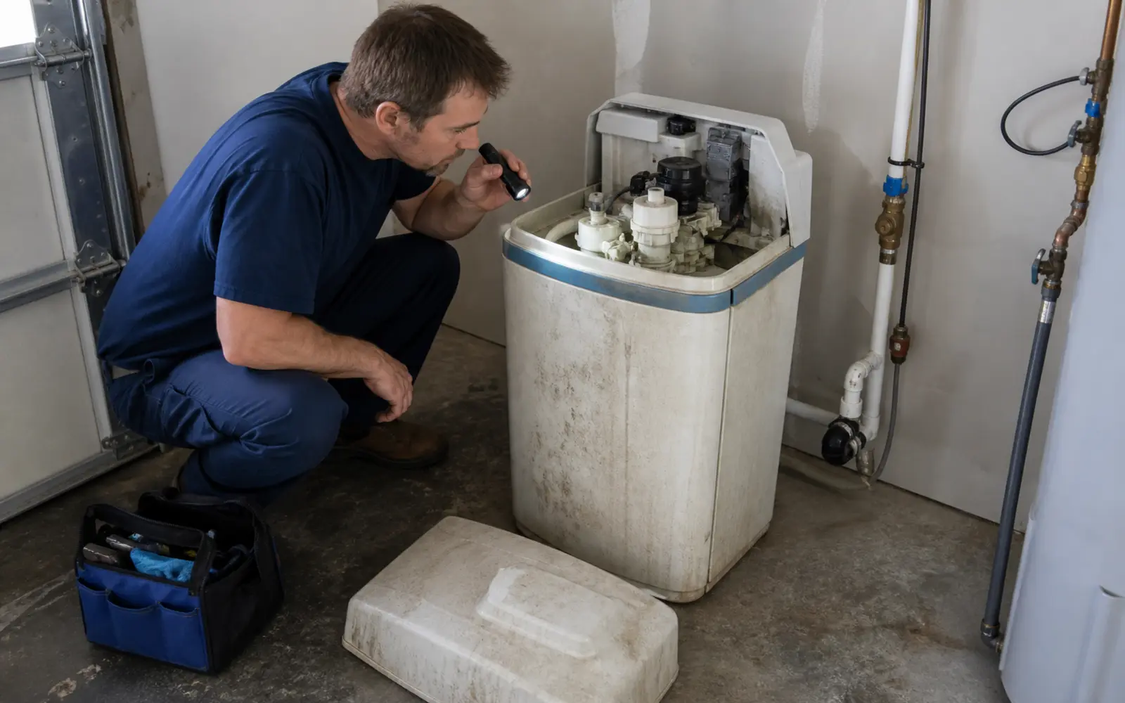 Older cabinet-style water softener