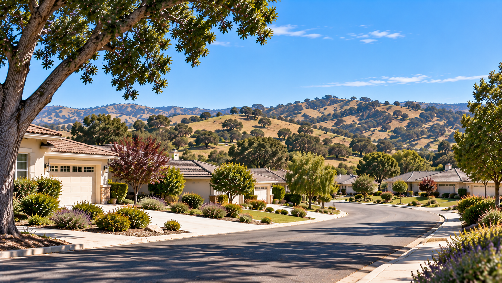 Orcutt California residential neighborhood with oak-covered hills