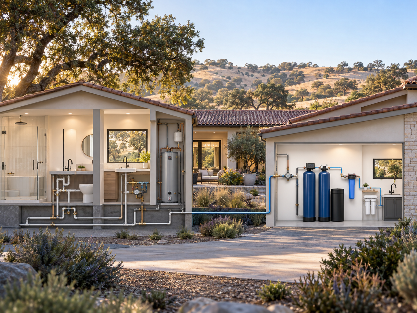 Paso Robles home diagram showing separate plumbing and water filtration service paths