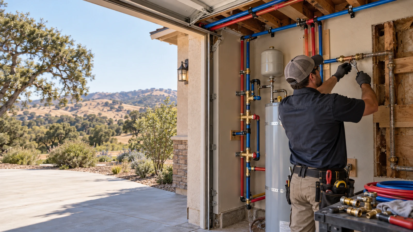 Water Fixers plumber installing new residential water piping during a repiping project in Paso Robles, California
