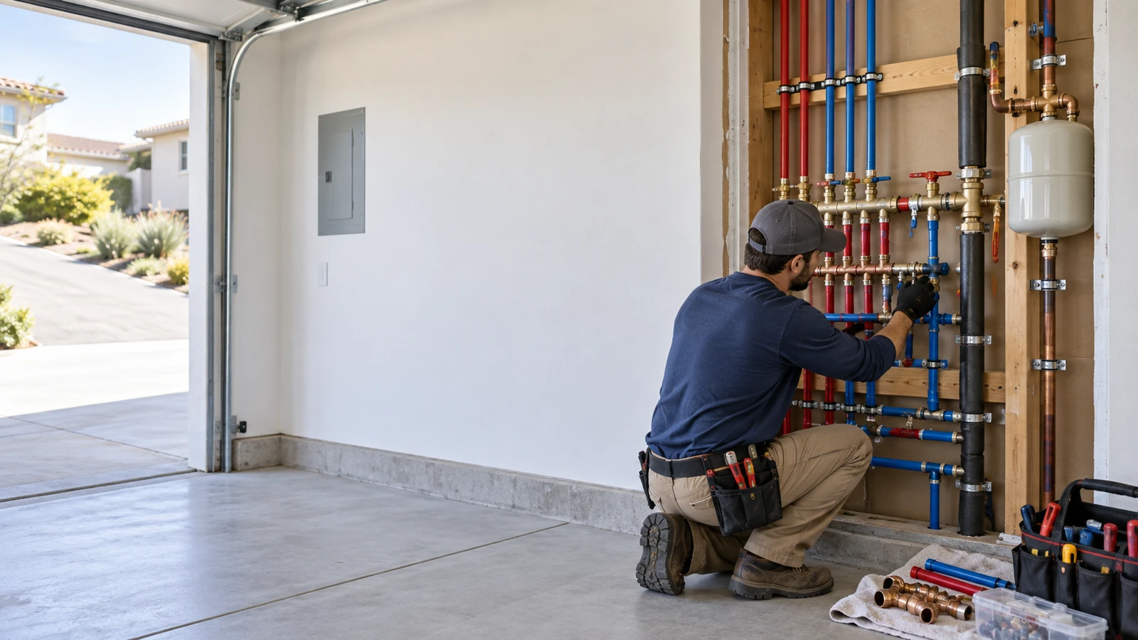 Water Fixers plumber installing new residential water piping during a repiping project in Pismo Beach, California