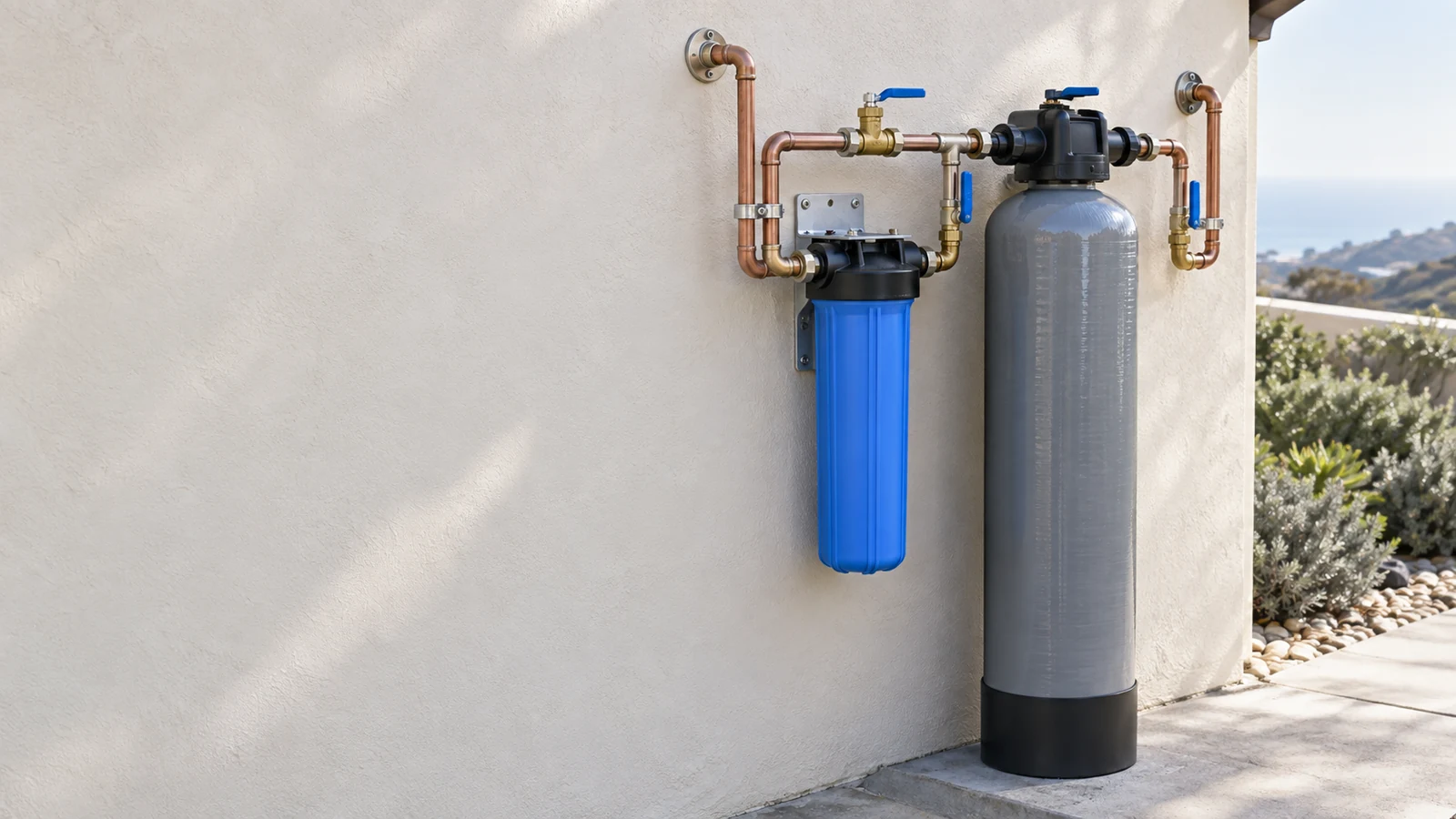 Whole house water filtration system installed at a Pismo Beach, California home