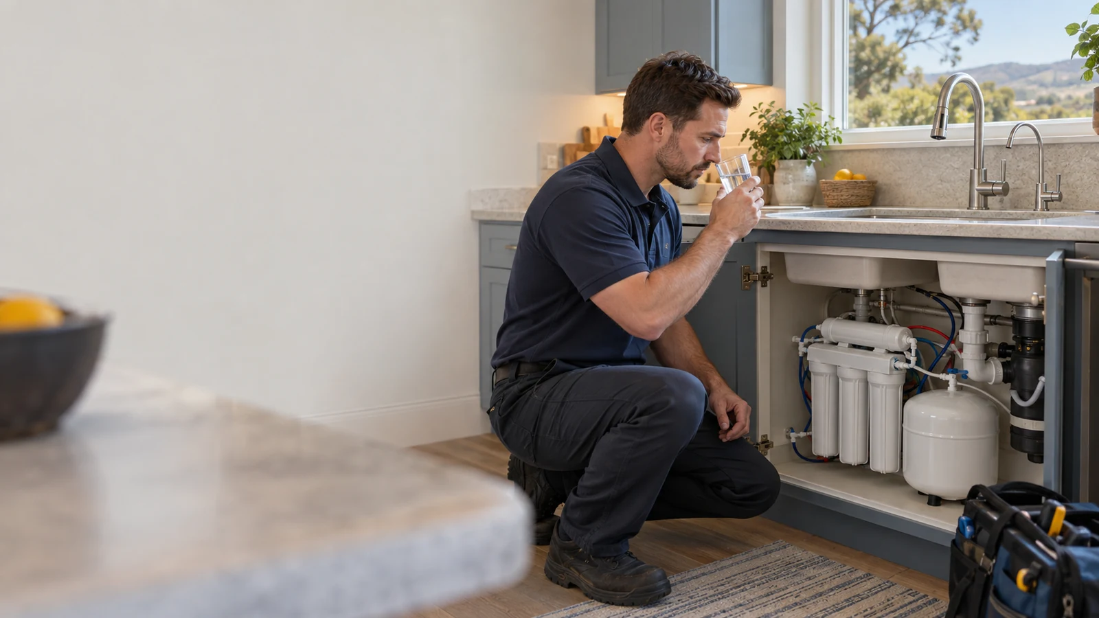 Residential reverse osmosis service scene for Los Osos