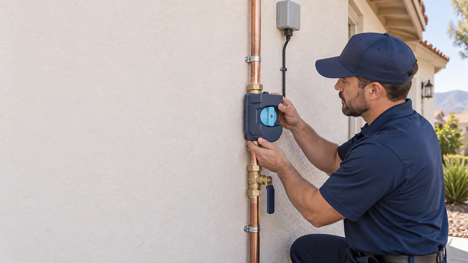 Professional Moen Flo smart water shutoff installation on private residential plumbing in Santa Maria