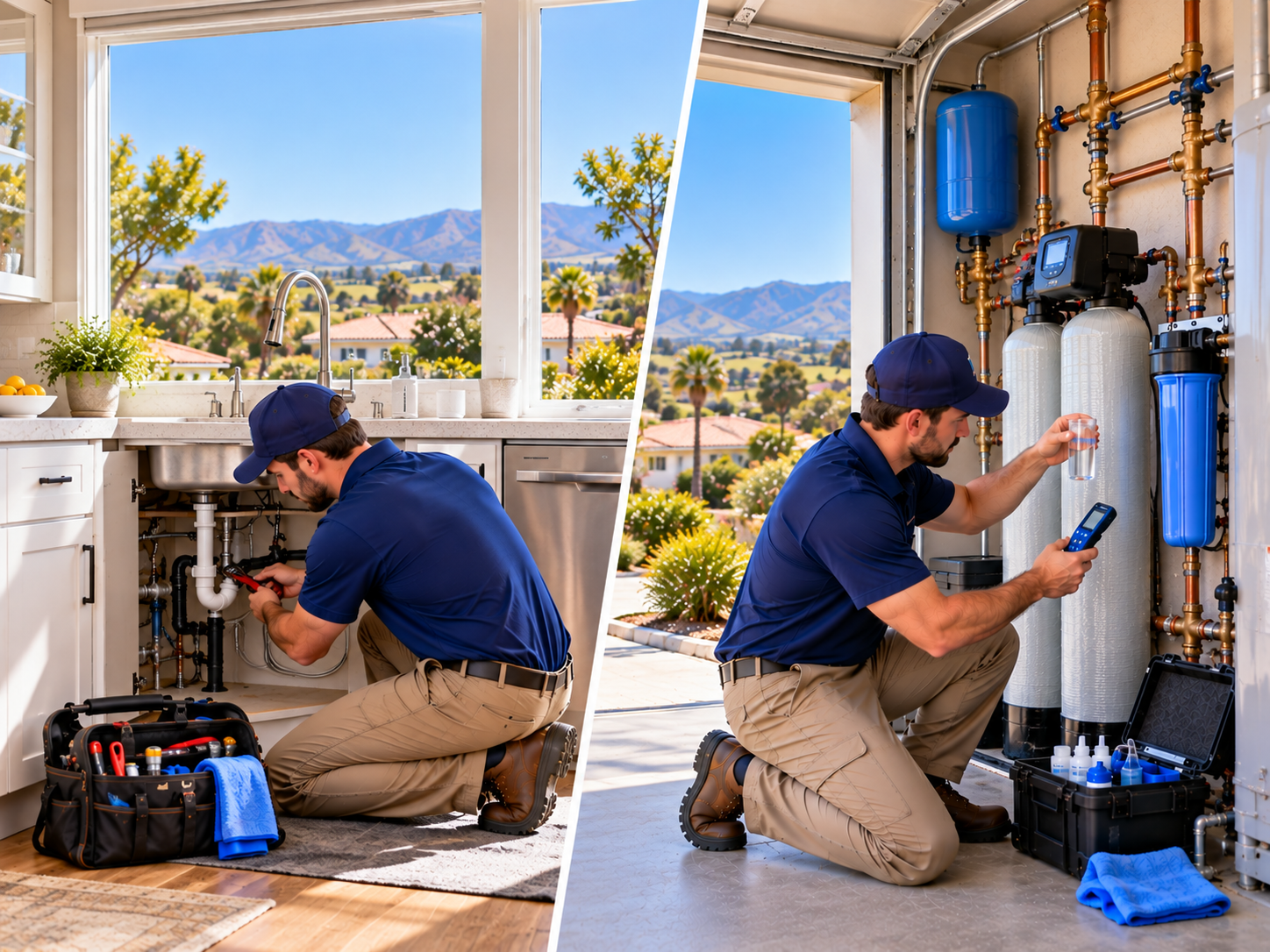 Santa Maria home service scene showing separate plumbing and water filtration paths