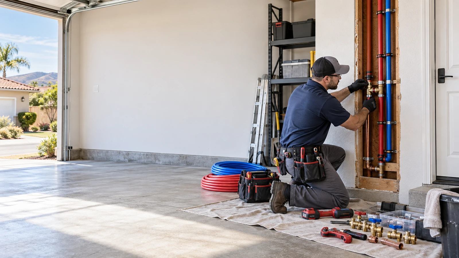 Water Fixers plumber installing new residential water piping during a repiping project in Santa Maria, California
