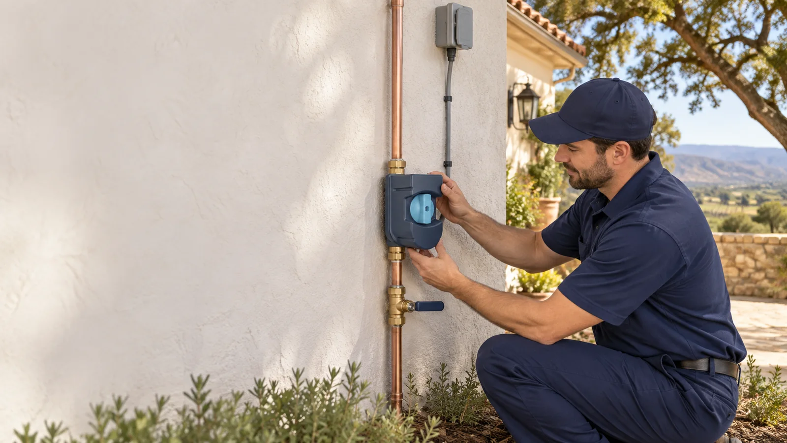 Moen Flo smart water shutoff installation setup for a Santa Ynez home