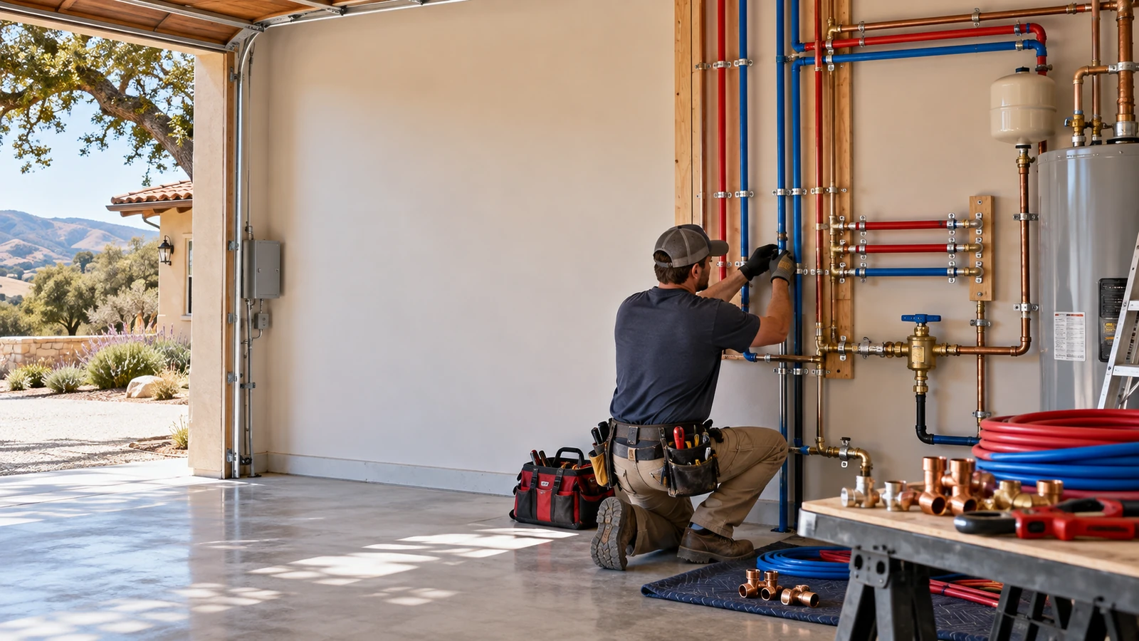 Water Fixers plumber installing new residential water piping during a repiping project in Santa Ynez, California