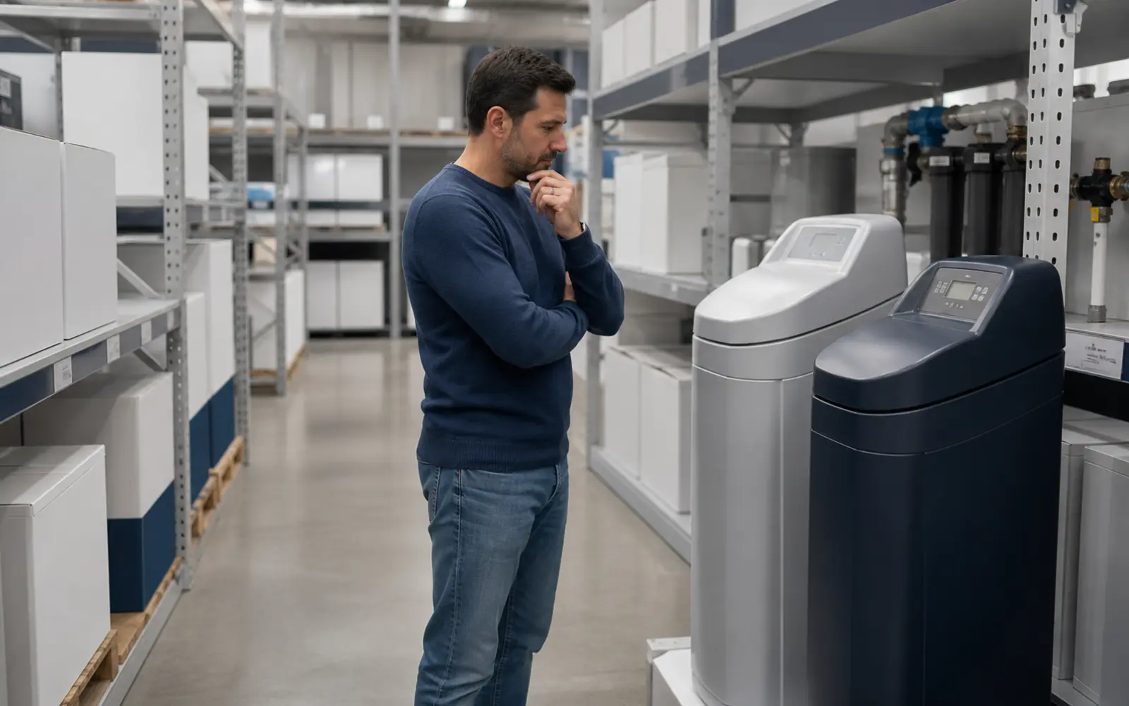 Water softeners displayed in a big-box store