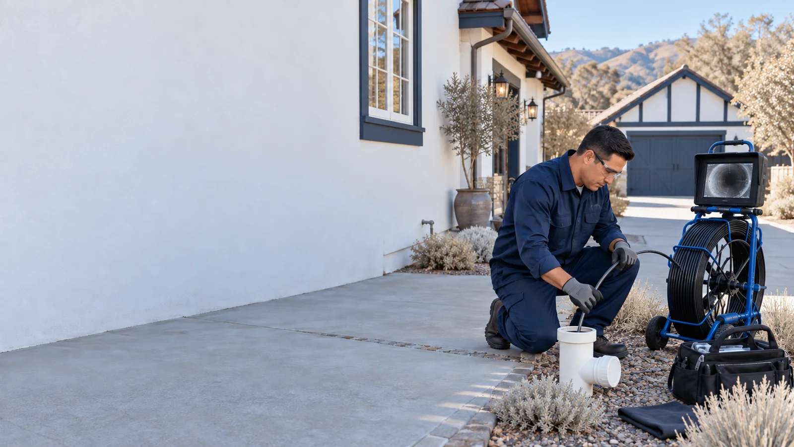Water Fixers sewer and main drain service at a residential cleanout in Solvang