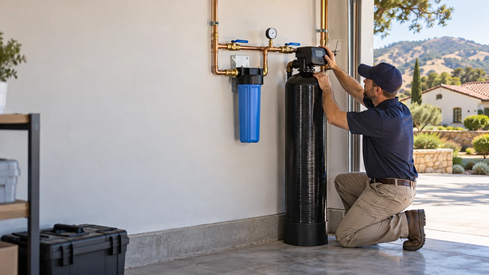 Whole house water filtration system installed at a Solvang, California home
