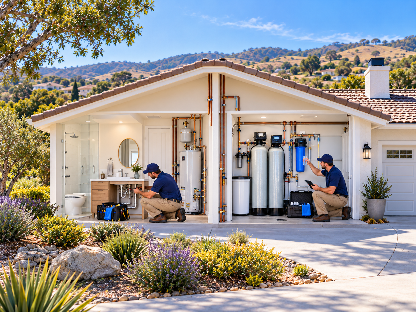 Vandenberg Village home illustration separating plumbing problems from water filtration needs