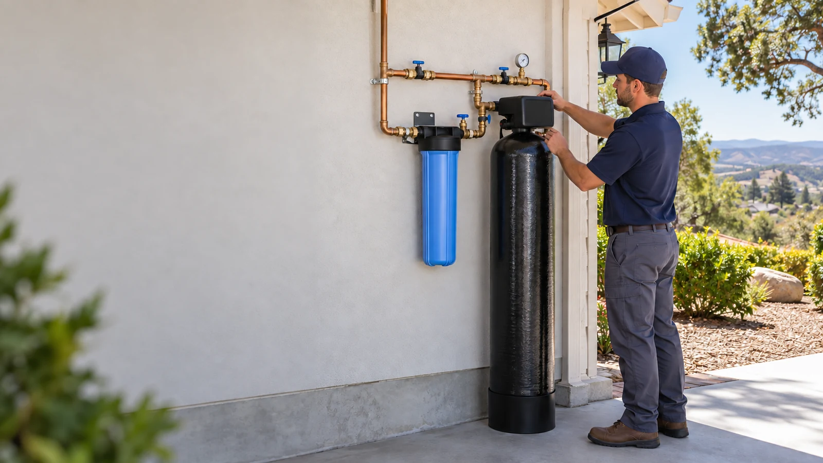 Whole house water filtration system installed at a Vandenberg Village, California home
