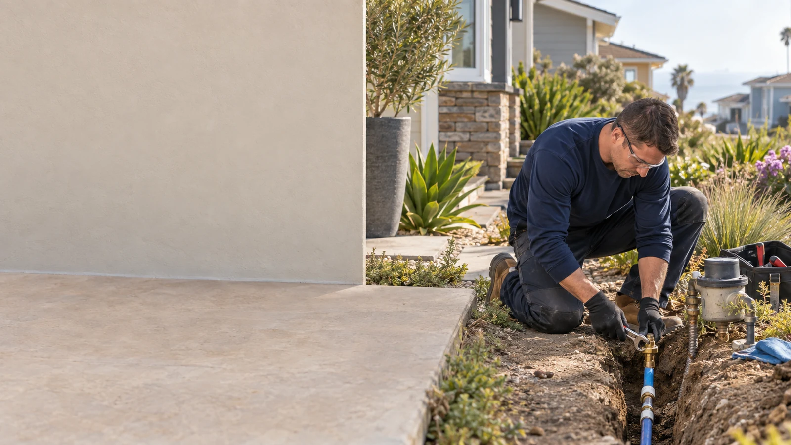 Illustration of buried residential water-line access planning in Pismo Beach