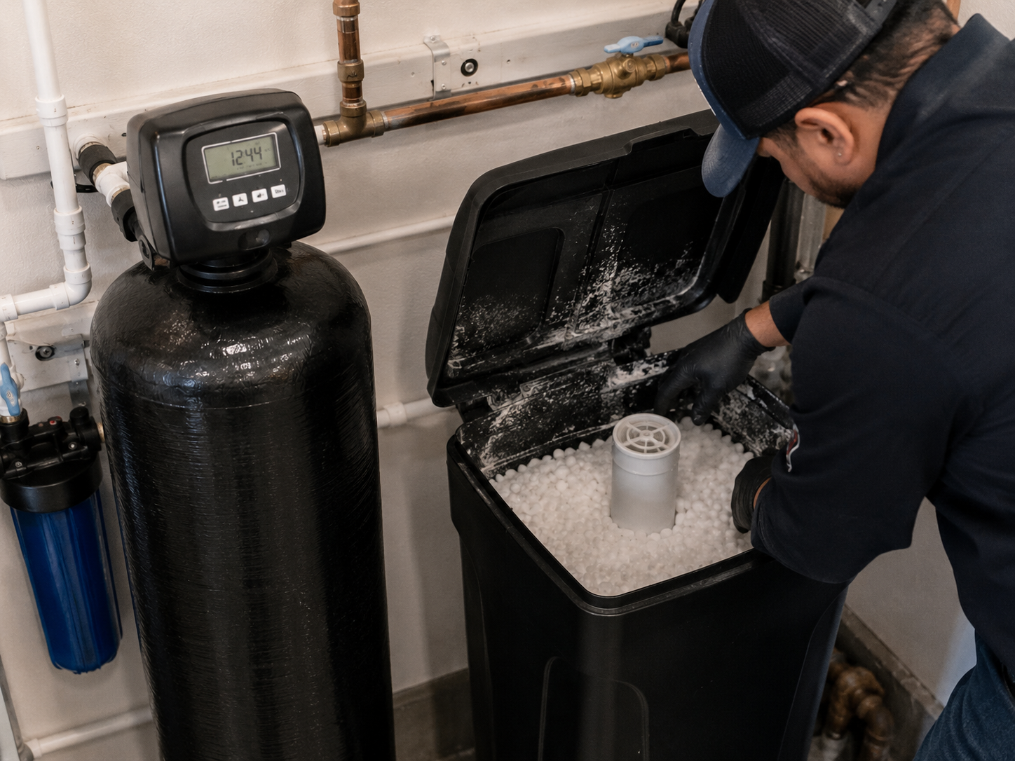 Water softener brine tank maintenance
