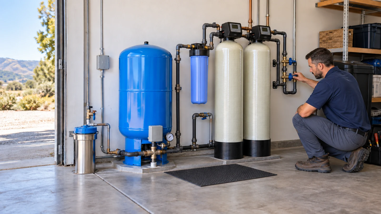 Professional inspection of existing private-well water-treatment equipment