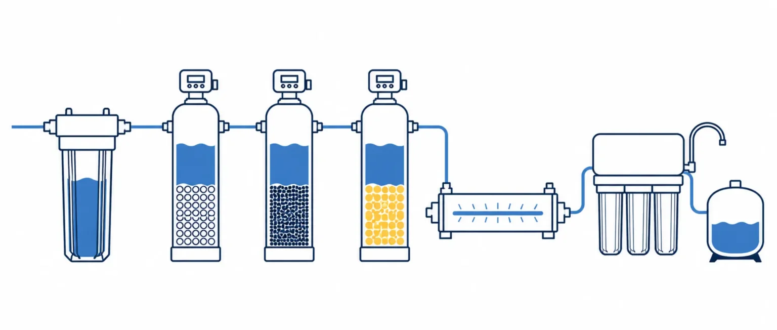 Examples of equipment used in whole-house well-water filtration