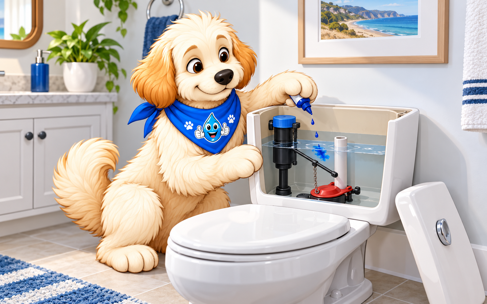 Harley demonstrating a simple silent toilet leak dye test