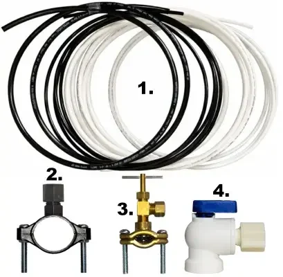 CPS reverse osmosis installation kit with tubing, fittings, and shutoff components
